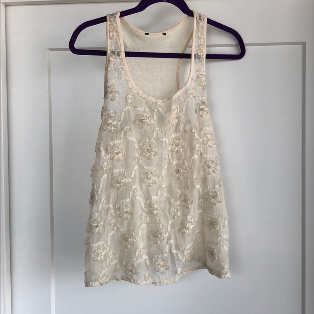 Cream flower tank top